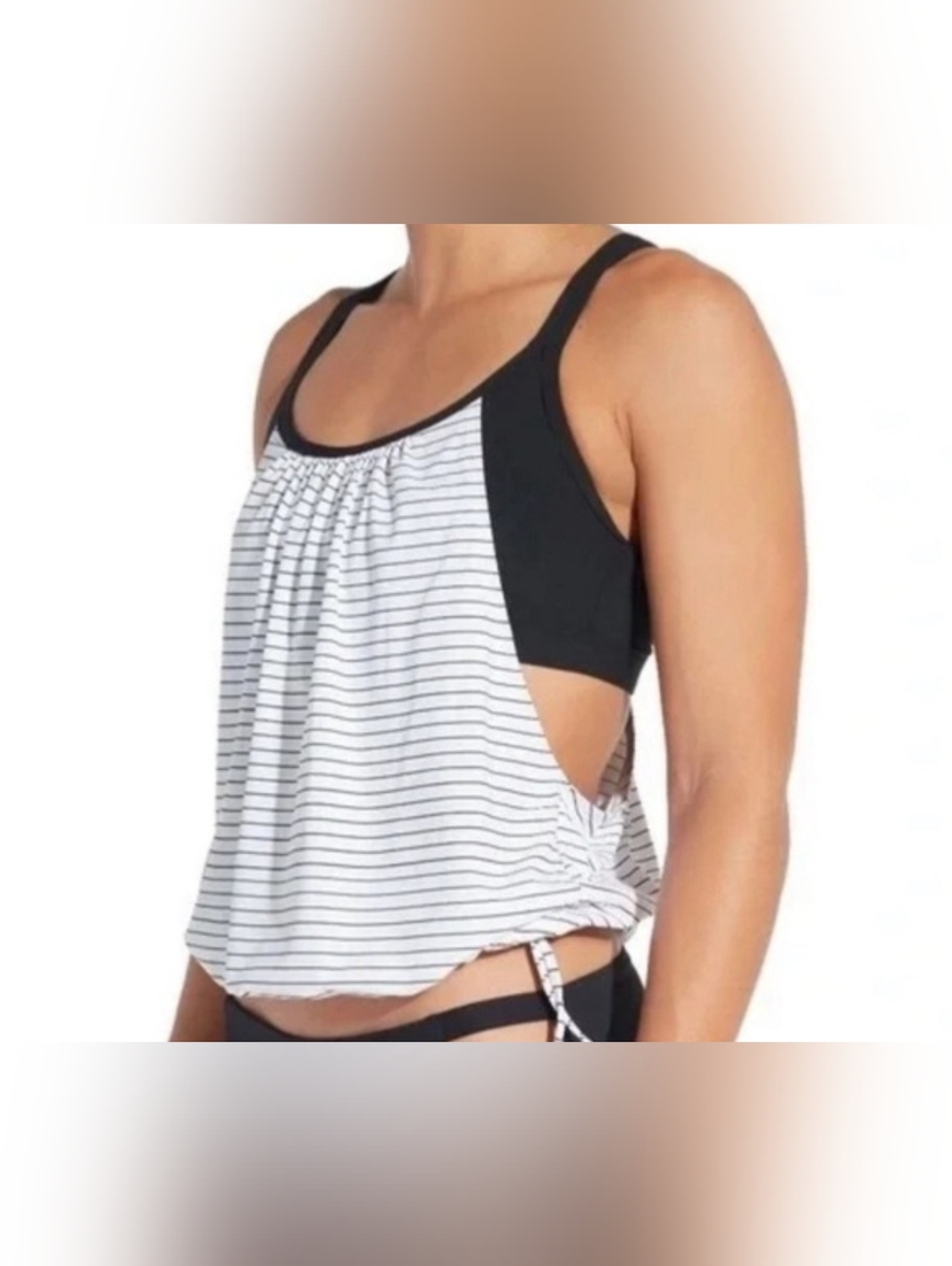 CALIA Women's High Support Tankini Swim Top Striped White & Black Size XS